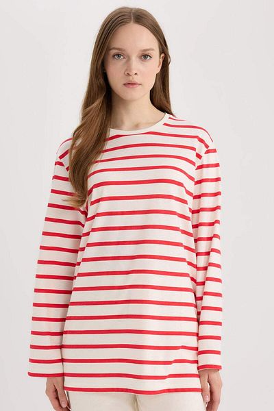 DeFacto Regular Fit Striped Crew Neck Long Sleeve T-Shirt Tunic E6884Ax25Sp