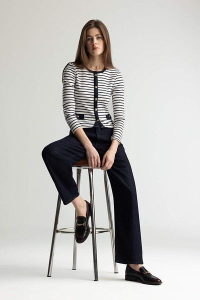 DeFacto Slim Fit Slim Fit kerékpáros gallér csíkos hosszú ujjú kardigán E4964AX25SP