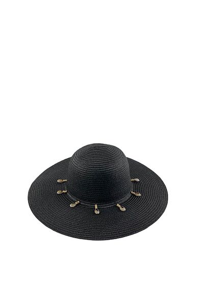 Remsa Mayo Straw Hat with Sea Shell Black Rş-01