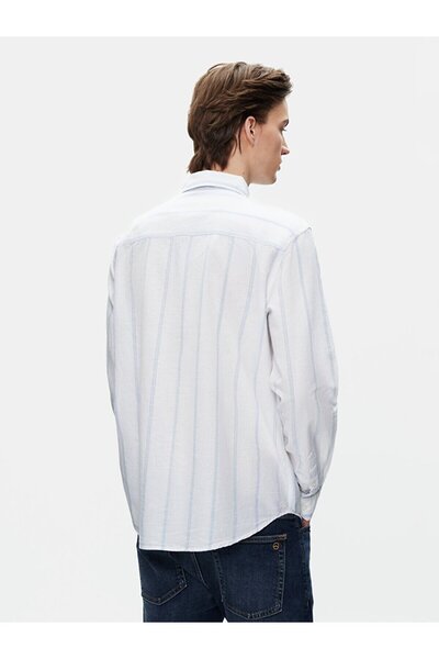 Ltb Relaxed Çizgili Uzun Kollu Mavi Gömlek