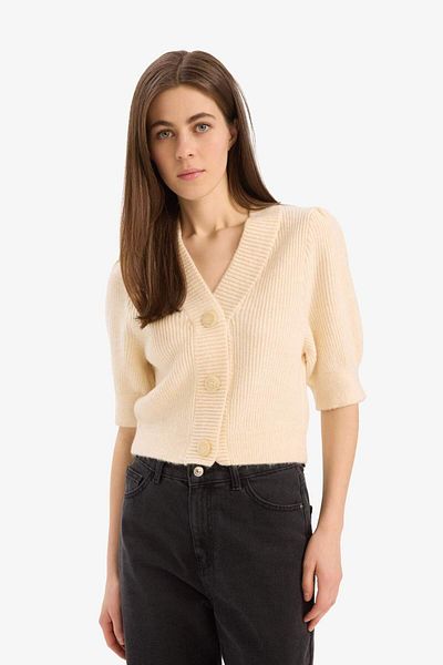 DeFacto Fitted V-Neck Button Short Sleeve Knitwear Cardigan E6906Ax25Sp