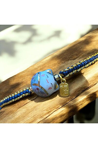 MODA Şans Bilekliği / Maneki Neko kedi figürlü örme şans bilekliği / el yapım...