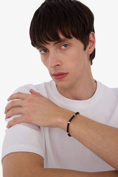 DeFacto Silberschwarzes Schlangenarmband mit Stahl- und Seilteilen – Atolyewolf E6123axns