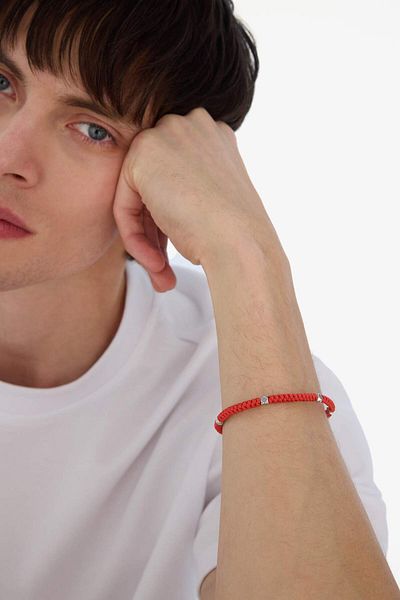 DeFacto Men's Bracelet - Braided Rope, Steel Piece Silver and Red Snake Model E6123Axns