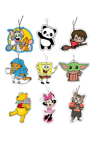 odaburada Sevimli Çizgi Film Seti Dekoratif Oto Araç Kokusu Ve Aksesuarı