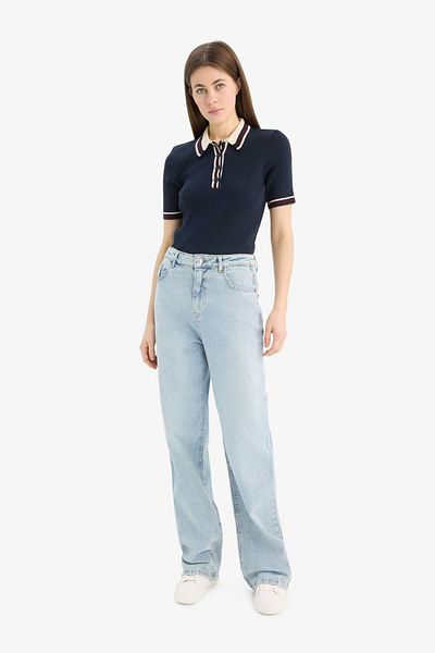 DeFacto Regular Fit Buttoned Polo Neck Short Sleeve Knitwear Sweater D4233Ax25Sp