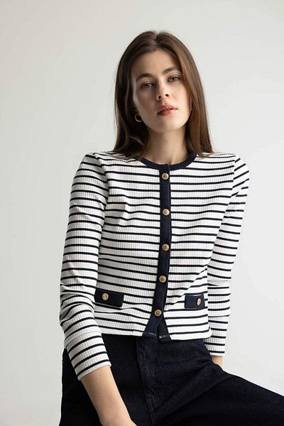 DeFacto Slim Fit Slim Fit kerékpáros gallér csíkos hosszú ujjú kardigán E4964AX25SP