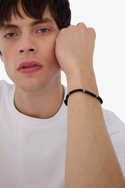 DeFacto Atolyewolf X Herren-Armband mit geflochtenem Seil und Stahlteilen, silberfarben, rote Schlangen
