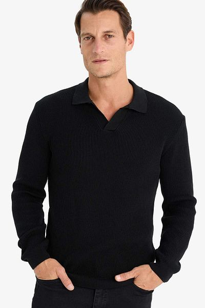 DeFacto Pulover de tricotaj cu guler polo cu potrivire standard E6752AX24WN