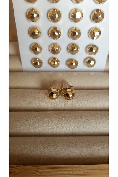 Tişt Accessory Xuping Gold Color Facet Cut (8mm) Ball Steel Earrings