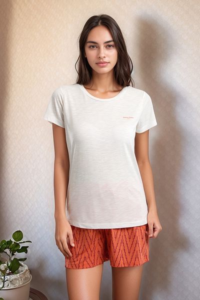 Pierre Cardin Set de pijamale de vară pentru femei, tricou de bază cu mânecă scurtă și pantaloni scurți cu imprimeu