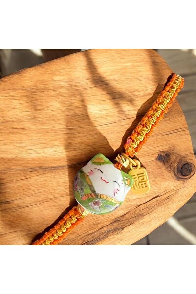 MODA Şans Bilekliği / Maneki Neko kedi figürlü örme şans bilekliği / el yapım...