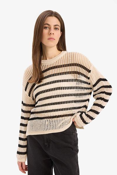 DeFacto Regular Fit Crew Neck Striped Knitwear Sweater E6994Ax25Sm