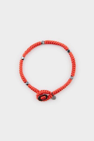 DeFacto Men's Bracelet - Braided Rope, Steel Piece Silver and Red Snake Model E6123Axns