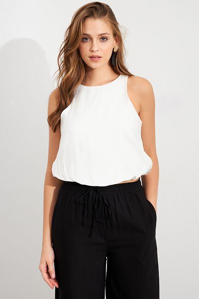 Cool & Sexy Women's White Sleeveless Balloon Blouse San101