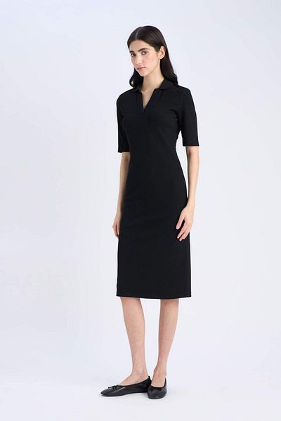 DeFacto Φόρεμα Polo Neck με κοντό μανίκι Midi Bodycon - E6806AX25SP