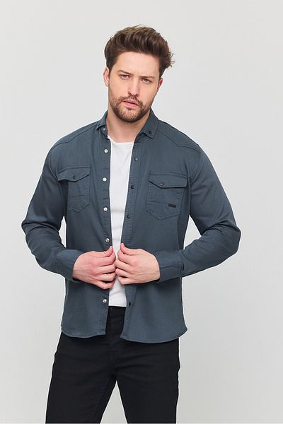 YXC Trend Maker Ανδρικό βαμβακερό τζιν πουκάμισο Green Slim Fit Slim Fit