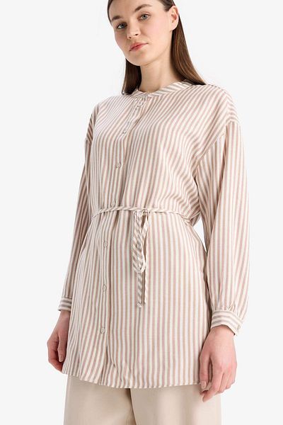 DeFacto Relax Fit Striped Long Sleeve Lace-Up Shirt Tunic E5360Ax25Sp