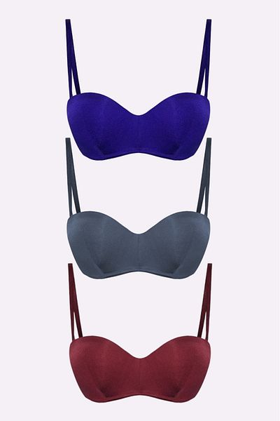 ELOSH BOUTIQUE Sutien tricotat fără bretele Push'up cu bretele detașabile Pachet de 3