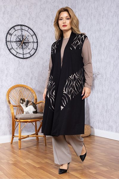 Mutlu City Women's Middle Age Patterned Comfortable Fit Flounced Combed Cotton Mother Long Vest 30352