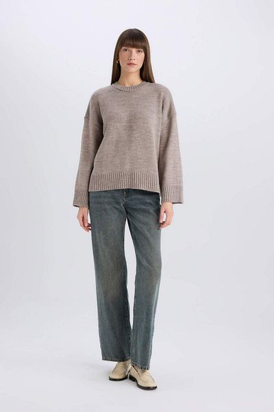 DeFacto Oversize Wide Fit Crew Neck Basic Plain Knitwear Sweater D0036Ax25Sp
