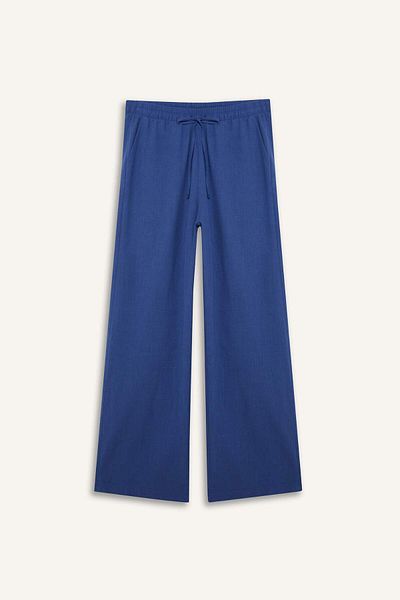 DeFacto Pantaloni din amestec de in, cu buzunare, cu tăietură dreaptă, cu picioare drepte E7334AX25SM