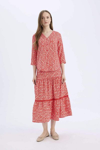 DeFacto Regular Fit Patterned V-Neck Half Sleeve Shirt E5948Ax25Sp