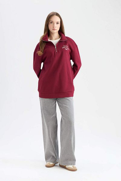 DeFacto Dicke Sweatshirt-Tunika mit weichem Federdruck – Stehkragen, Reißverschluss, reguläre Passform E8846ax24cw