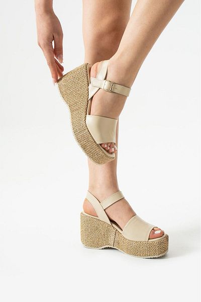 CICIKIZ Γυναικεία σανδάλια Wedge Heel Δερμάτινα Ψάθινα