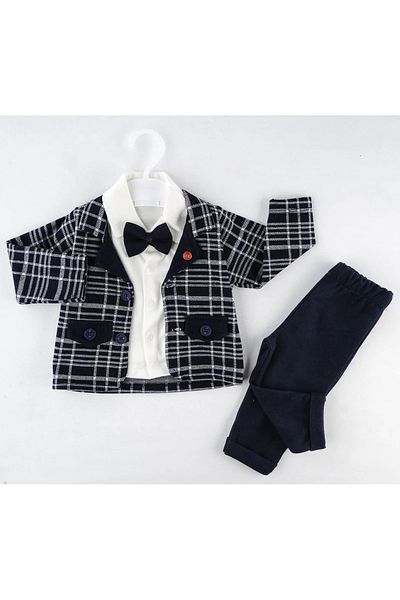 Mc Emirix Kids Wear Plaid Jacket with Cover 3 Pieces Set