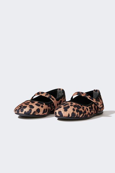DeFacto Damen-Ballerinas mit Leopardenmuster, Einzelriemen und flacher Sohle E7183ax25sp