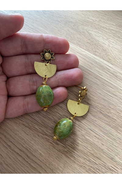 dela otantik Handmade Big Bohemian Earrings - Ceramic Stone Dangle Long Vintage Authentic Ethnic Earrings Design Jewelry