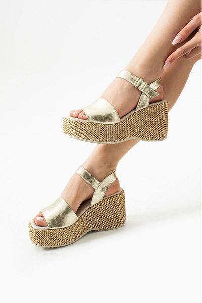 CICIKIZ Γυναικεία σανδάλια Wedge Heel Δερμάτινα Ψάθινα