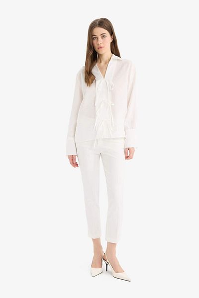DeFacto Regular Fit Front Lace Modal Long Sleeve Shirt D3767Ax25Sp