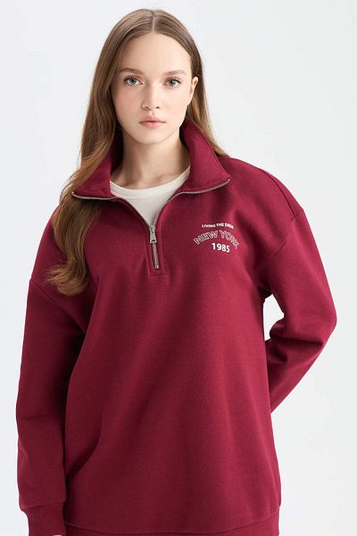 DeFacto Dicke Sweatshirt-Tunika mit weichem Federdruck – Stehkragen, Reißverschluss, reguläre Passform E8846ax24cw