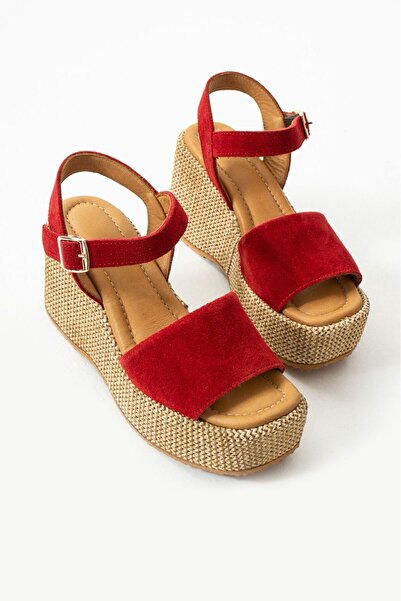 CICIKIZ Wedge Heel Leather Straw Women's Sandals
