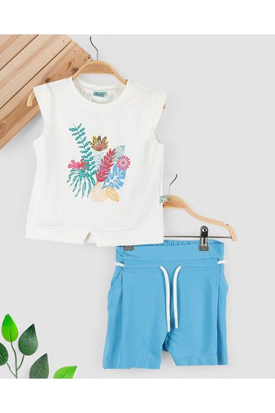 voyyo kids baby طقم تي شيرت وشورت مطبوع للفتيات بعمر 2-3-4-5-6 سنوات
