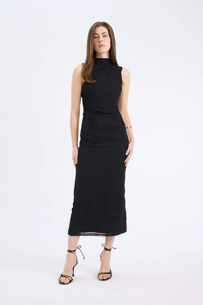 DeFacto Bodycon Bodycon Μισό ζιβάγκο Basic Αμάνικο μάξι βραδινό φόρεμα από απλό τούλι C3519ax25sp