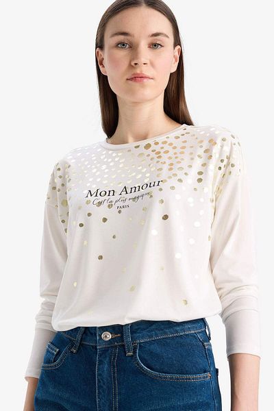 DeFacto Crew Neck Printed Long Sleeve T-Shirt E7122Ax25Sm