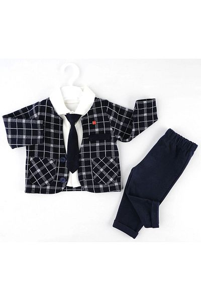 Mc Emirix Kids Wear Plaid Tie Jacket 3 Piece Set