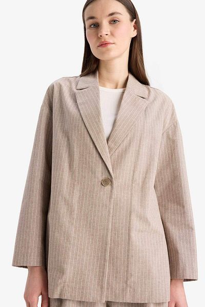 DeFacto Relax Fit Jacke Kragen Linie gemustert Leinen Blazer Jacke E4561AX25SP