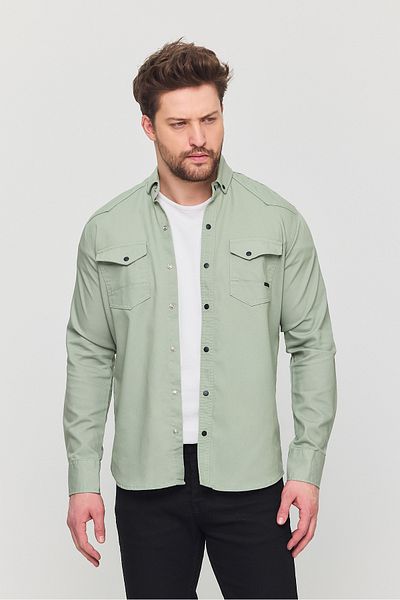 YXC Ανδρικό τζιν πουκάμισο Slim Fit Water Green