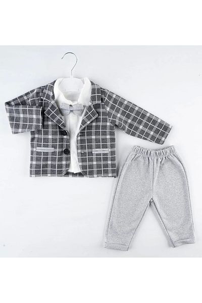 Mc Emirix Kids Wear Plaid Fleece 3-Piece Jacket Set