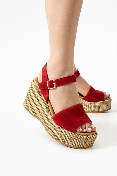 CICIKIZ Wedge Heel Leather Straw Women's Sandals