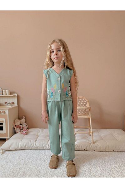 cacakids Caca Daisy Pattern Vest Bottom Top Girl's Set