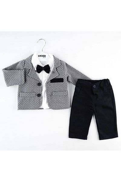 Mc Emirix Kids Wear Checked Jacket Fi̇lotali 3-Piece Set