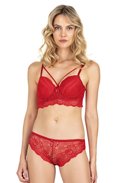 Fabony مجموعة Bralet من الدانتيل بتفاصيل حبل متقاطع
