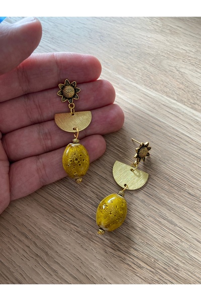 dela otantik Handmade Big Bohemian Earrings - Ceramic Stone Dangle Long Vintage Authentic Ethnic Earrings Design Jewelry