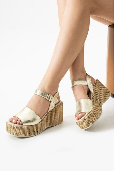 CICIKIZ Γυναικεία σανδάλια Wedge Heel Δερμάτινα Ψάθινα