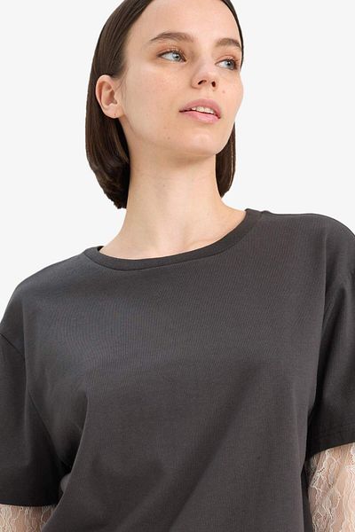 DeFacto Coool Oversize Wide Fit Crew Neck Long Sleeve T-Shirt E7605Ax25Sp